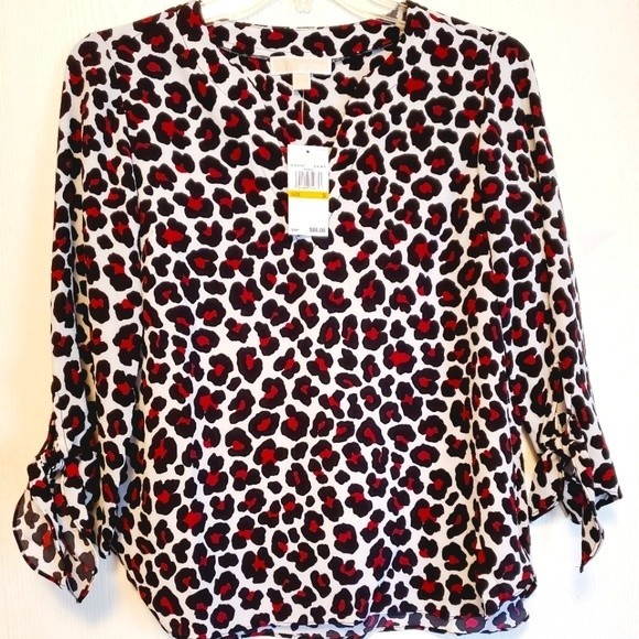 NWT Michael Kors Burgundy Leopard Print Women's Blouse - Picture 7 of 16